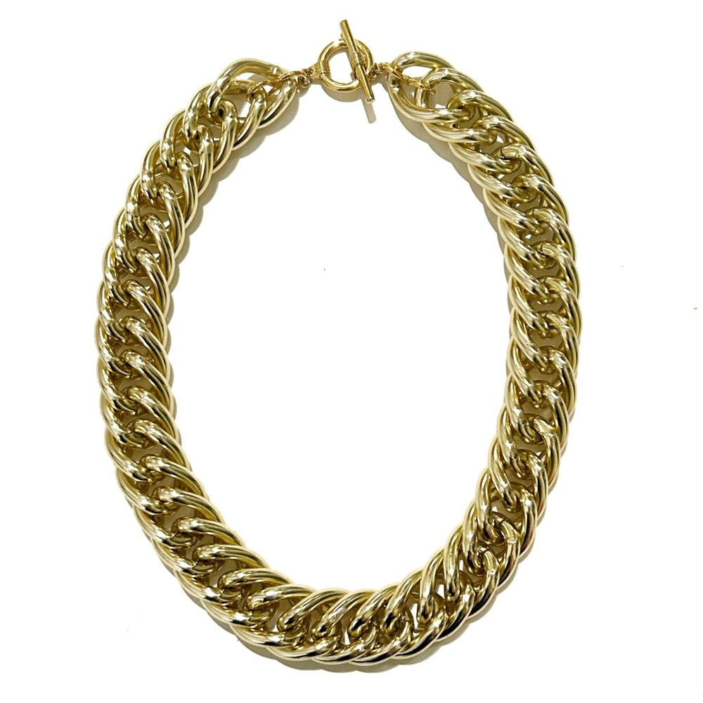 Gold Tone Chunky Link Chain Necklace Statement Short Shiny Metal Elegant Classy